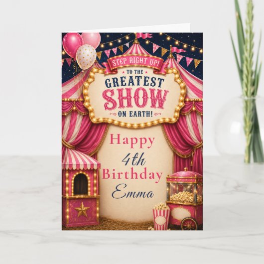 Roze Circus Verjaardag Kaart (Voorkant)