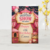 Roze Circus Verjaardag Kaart (Gele Bloem)