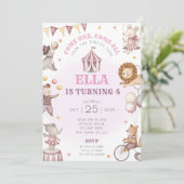 Roze Circus Verjaardagsfeest Uitnodiging Carnaval (Staand voorkant)