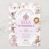 Roze Circus Verjaardagsfeest Uitnodiging Carnaval (Voorkant / Achterkant)