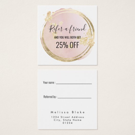 roze cirkel design verwijzingskaart vierkante visitekaartjes (Voorkant /achterkant)