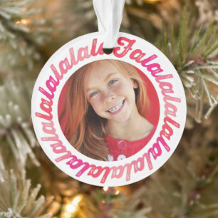 Roze cirkel Falalalala Bold script kerstfoto Ornament