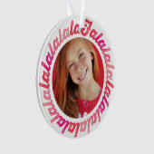 Roze cirkel Falalalala Bold script kerstfoto Ornament (voorkant)