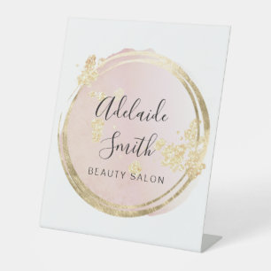 roze cirkel ontwerp reclamebord met voetstuk