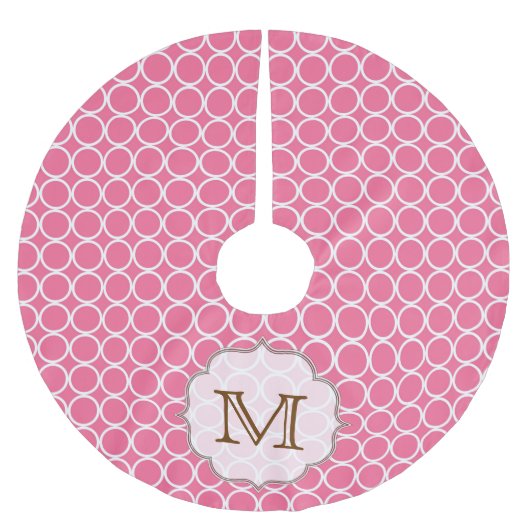 Roze Cirkel Polka Dot Monogram Initialen boomrok Kerstboom Rok (Voorkant)