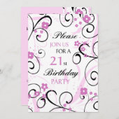 Roze cirkels 21e Birthday Party Invitation Card Kaart (Voorkant / Achterkant)
