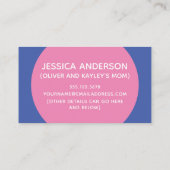 Roze cirkels op blauwe speelse speeldatum contactkaartje (Achterkant)