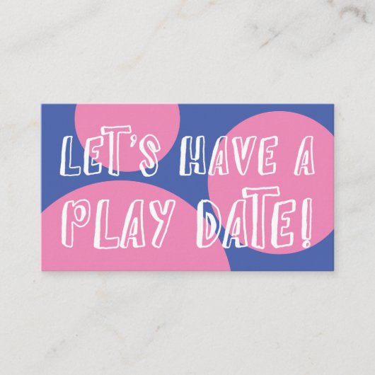 Roze cirkels op blauwe speelse speeldatum contactkaartje (Voorkant)