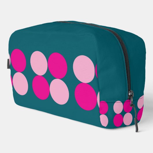 Roze cirkels op groen toilettasje (Rechterhoek)