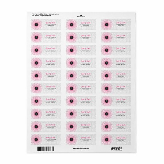 Roze Cirkels & Wit Bloemen Damast Patroon Etiket (Full Sheet)
