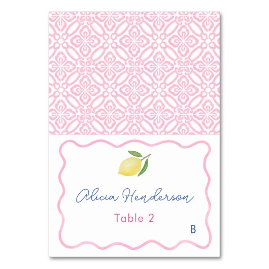  Roze Citroen Baby shower Place Card Kaart (Voorkant)