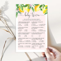 Roze citroen Baby trivia baby shower game