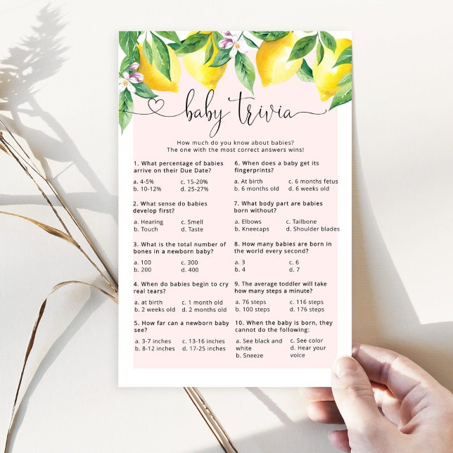Roze citroen Baby trivia baby shower game (Creator heeft geüpload)