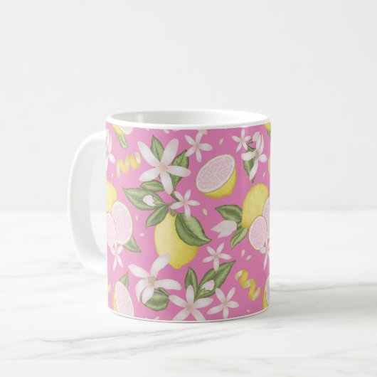 Roze Citroen Bloemen Citrus Koffie Mok (Voorkant links)