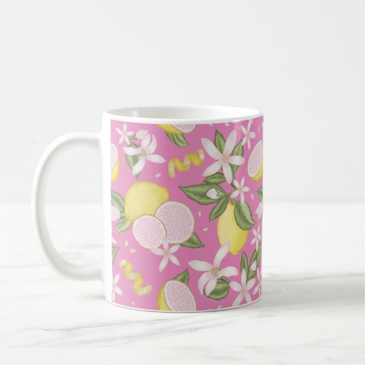 Roze Citroen Bloemen Citrus Koffie Mok (Links)