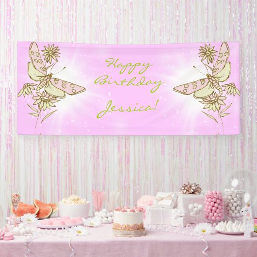 Roze Citroen Lime Vlinder Banner (Feest)
