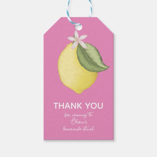 Roze citroen limonade verjaardagsfeest cadeaubijsl cadeaulabel (Voorkant)