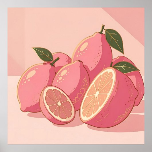 Roze Citroen Modern Vrouwelijk Citrus Poster (Voorkant)
