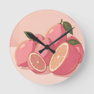 Roze Citroen Modern Vrouwelijk Citrus Ronde Klok
