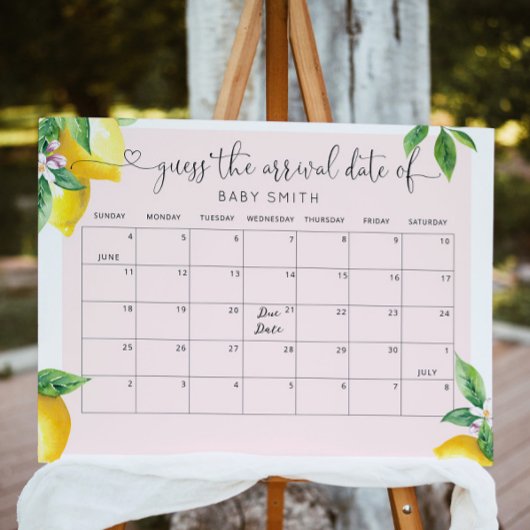 Roze citroen Raad de uitgerekende datum kalender Poster
