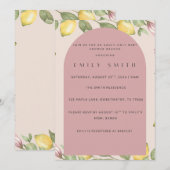 Roze citroen thema baby shower uitnodiging (Voorkant / Achterkant)