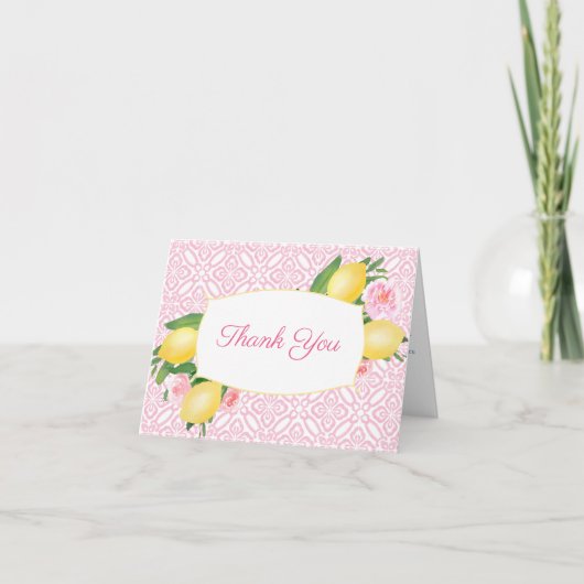  Roze Citroenen Bloemen Meisje Baby shower Bedankkaart (Voorkant)