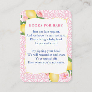 Roze citroenen brengen een boek baby shower informatiekaartje