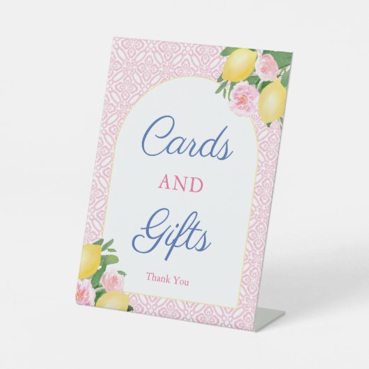 Roze Citroenen Kaarten en geschenken Trouwdouche Reclamebord Met Voetstuk (Voorkant)
