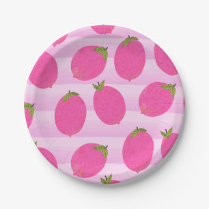 Roze citroenen limonade zomer fruit aquarel feest papieren bordje