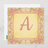  Roze & Citroengeel: Monogrammed Nota Kaart (Voorkant / Achterkant)