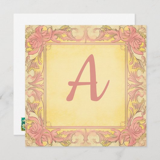  Roze & Citroengeel: Monogrammed Nota Kaart (Voorkant / Achterkant)