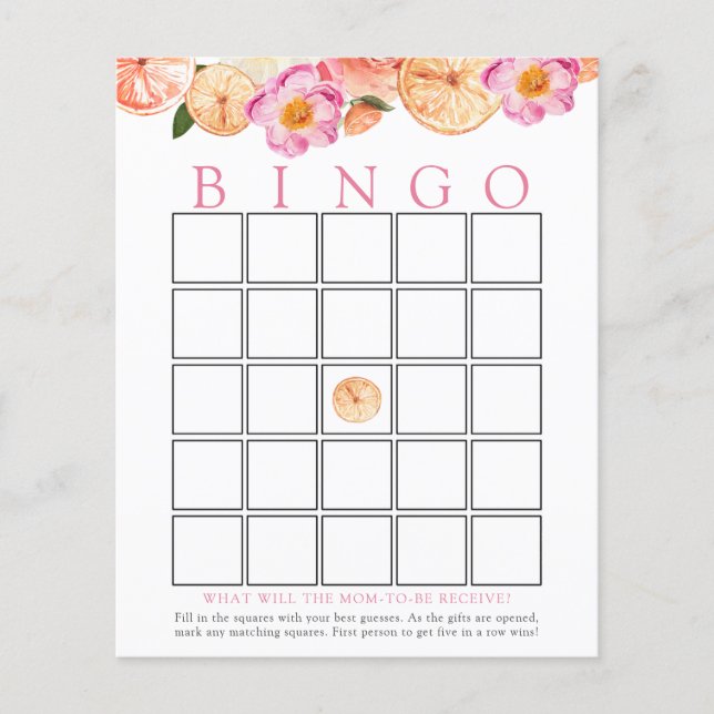 Roze Citrus Baby Bingo Game Kaart (Voorkant)