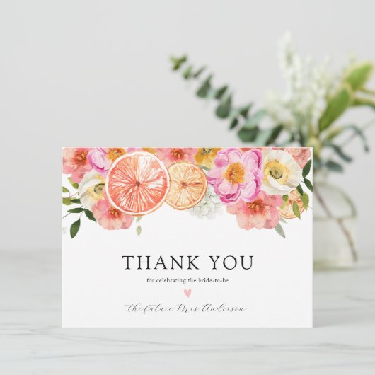 Roze Citrus BloemenBruids Douche Dank u Bedankkaart (Staand voorkant)