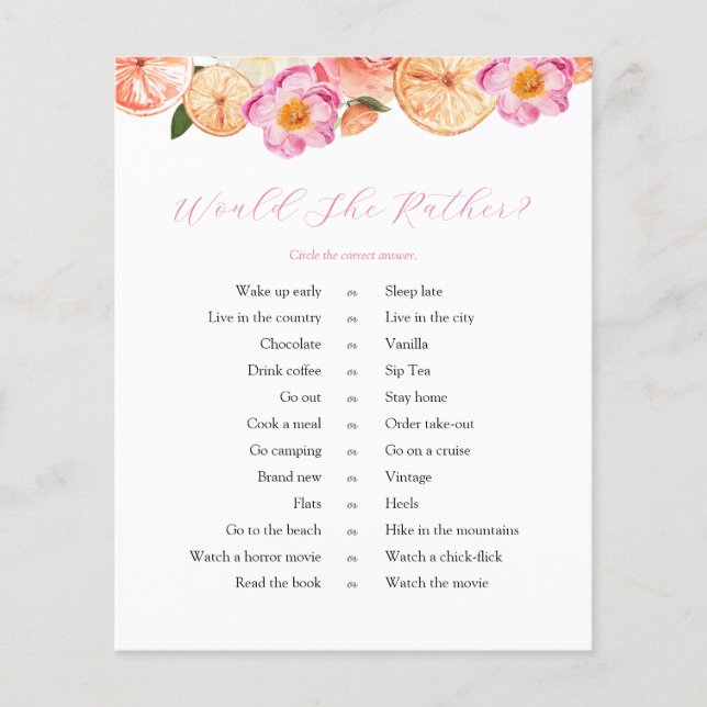 Roze Citrus Bruids Wil Ze Liever Spel (Voorkant)