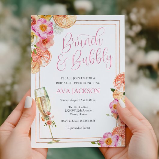 Roze Citrus Brunch en Bruisende Bruiloftsdouche Kaart