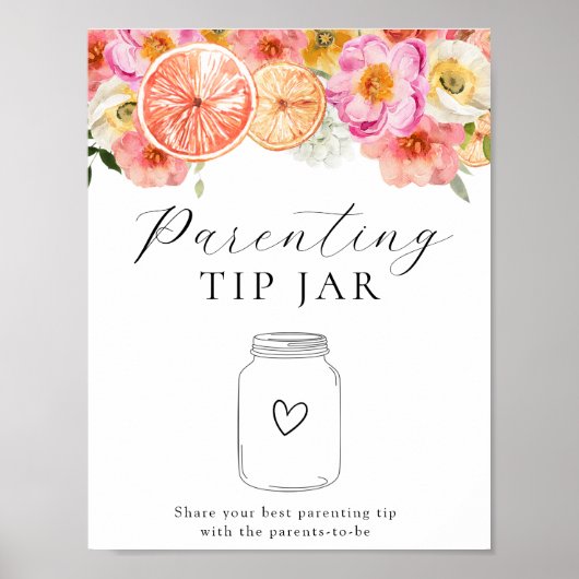 Roze Citrus Flowers Ouderschap Tip Jar Poster (Voorkant)