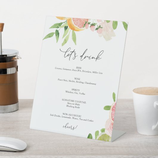 Roze Citrus Laten we Drink Bar Sign Reclamebord Met Voetstuk (Insitu)