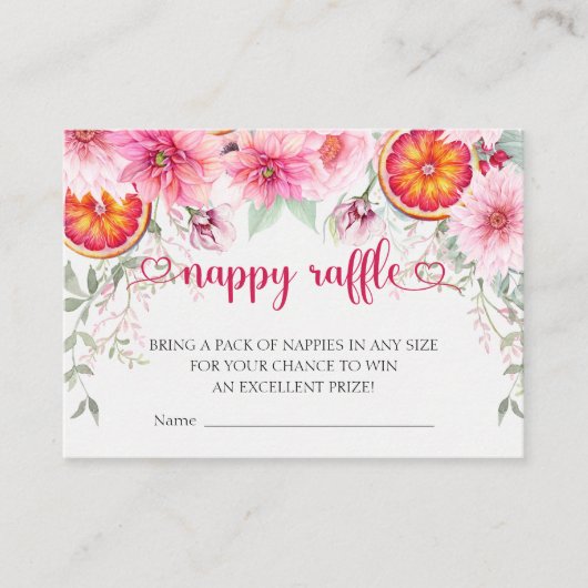 Roze & Citrus luier luier Raffle Baby shower Informatiekaartje (Voorkant)