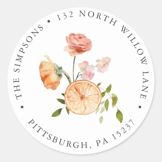 Roze Citrus retouradres Classic Ronde Sticker (Voorkant)