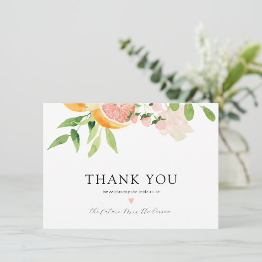 Roze Citrus Vrijgezellenfeest Dank u Bedankkaart (Staand voorkant)