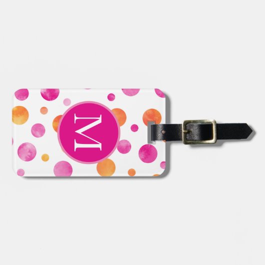 Roze Citrus Waterverf Polka Dots Bagagelabel (Voorkant horizontaal)