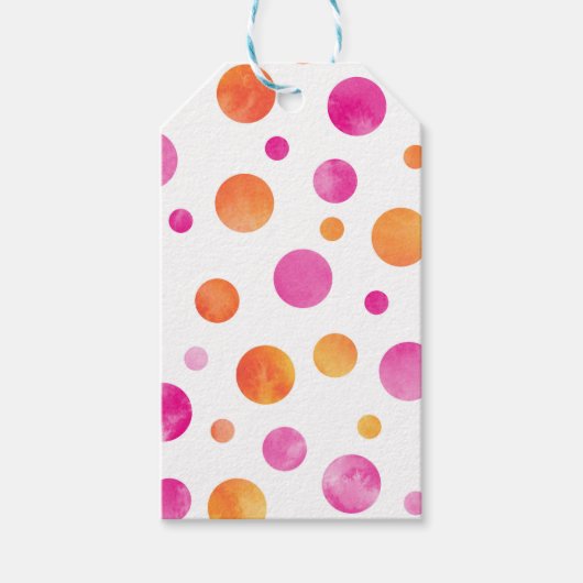 Roze Citrus Waterverf Polka Dots Cadeaulabel (Voorkant)