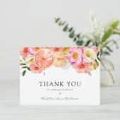Roze Citrusbloemen Bruidsuitnodiging Bedankt (Staand voorkant)
