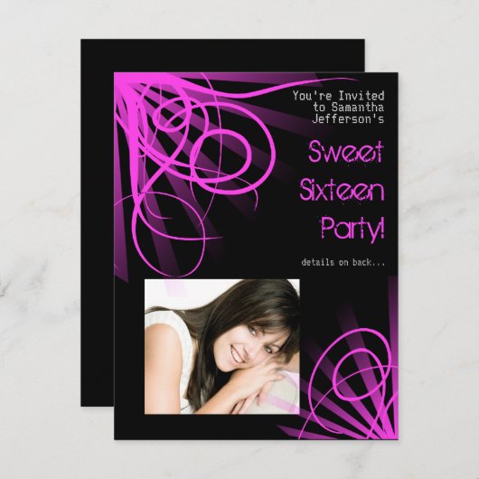 Roze City Lights Lief Zestien Uitnodiging (Voorkant / Achterkant)