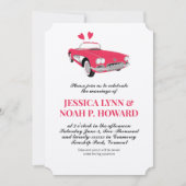 Roze Classic 50s Convertible Retro Auto Kaart (Voorkant)