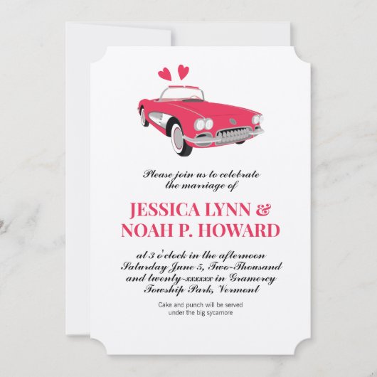  Roze Classic 50s Convertible Retro Auto Kaart (Voorkant)