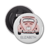 Roze Classic Buggy Bug Auto gepersonaliseerd Button Flesopener (Voorkant)