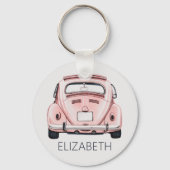 Roze Classic Buggy Bug Auto gepersonaliseerd Sleutelhanger (Voorkant)