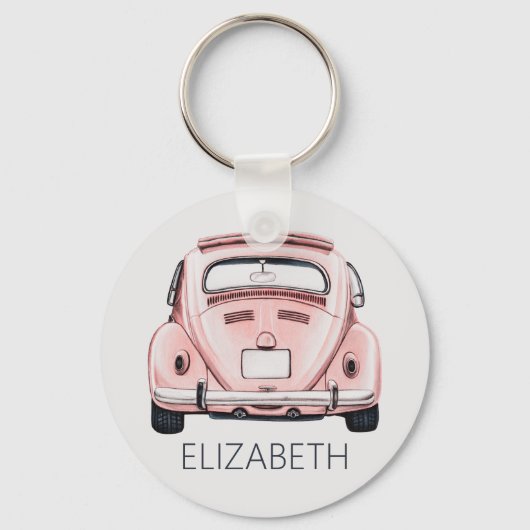 Roze Classic Buggy Bug Auto gepersonaliseerd Sleutelhanger (Voorkant)