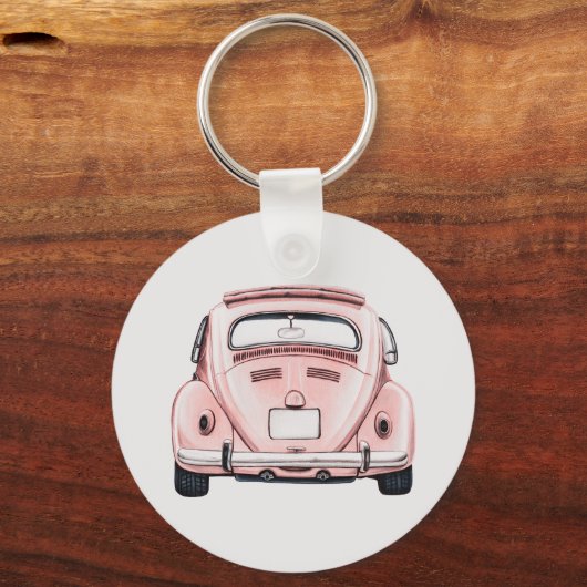 Roze Classic Buggy Bug Auto gepersonaliseerd Sleutelhanger (Achterkant)